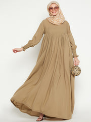 Beige A-Line Abaya Dress with Black Georgette Hijab