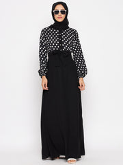 Polka Printed Abaya for Women with Black Georgette Hijab