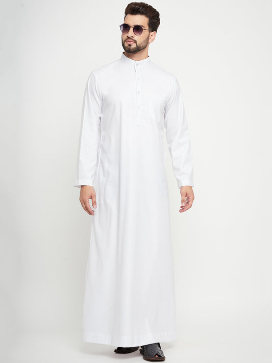 White Plain Arab Thobe / Jubba for Men with Mandarin Collar