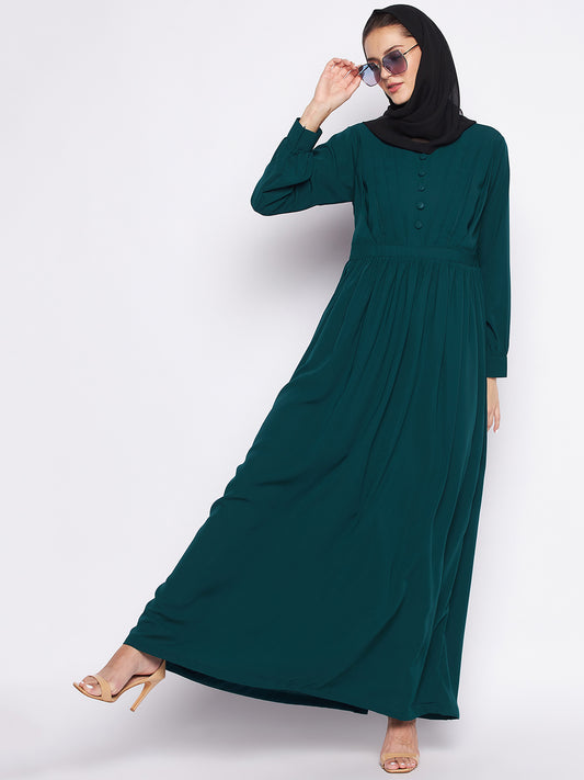 Bottle Green Abaya for Women with Black Georgette Hijab