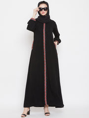 Black Chikan Hand Embroidery Abaya for Women with Black Georgette Scarf