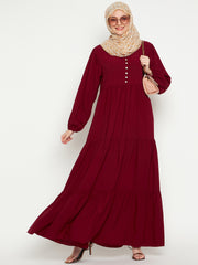 Women Frilled Maroon Abaya/Burqa With Black Hijab