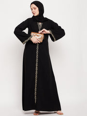Women Embroidery Design Abaya for Women with Black Georgette Hijab