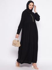 Solid Black Embroidery Design Abaya for Womwn with Black Georgette Hijab