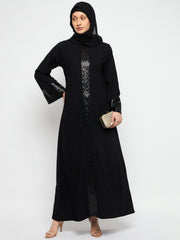 Black Embroidery Abaya with Black Georgette Hijab