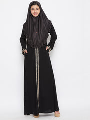 Black Solid Lycra Khimar Hijab for Women