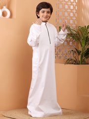 White Zip Closure Thobe/Jubba for Kids Boys
