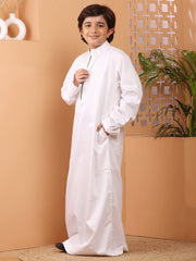 White Zip Closure Thobe/Jubba for Kids Boys