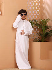 White Zip Closure Thobe/Jubba for Kids Boys