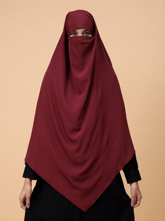 Single-Layer Maroon Khimar Prayer Hijab for Women
