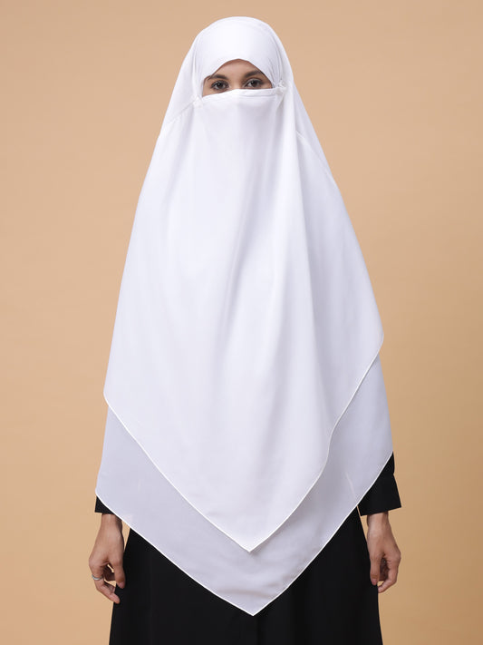 2-Layer Diamond Georgette White Khimar Prayer Hijab for Women