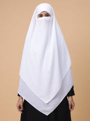 2-Layer Diamond Georgette White Khimar Prayer Hijab for Women