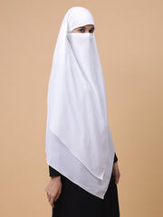 2-Layer Diamond Georgette White Khimar Prayer Hijab for Women