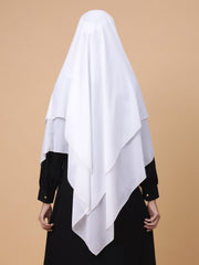 2-Layer Diamond Georgette White Khimar Prayer Hijab for Women