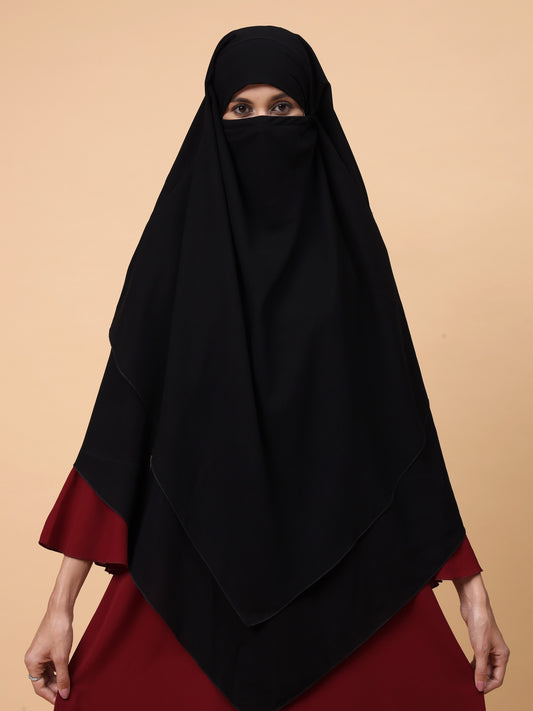 2-Layer Diamond Georgette Black Khimar Prayer Hijab for Women