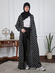 Polka Front Open Abaya for Women with Black Georgette Hijab