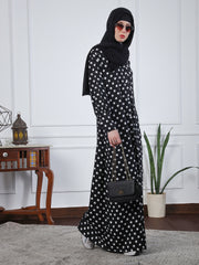 Polka Front Open Abaya for Women with Black Georgette Hijab