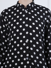 Polka Front Open Abaya for Women with Black Georgette Hijab