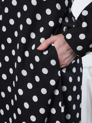 Polka Front Open Abaya for Women with Black Georgette Hijab