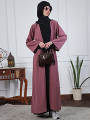 2 Piece Set Pink & Black Solid Front Open Shrug Abaya with Black Georgette Hijab