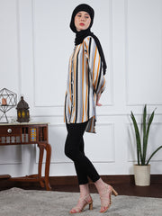 Front Open Striped Modest Shirt for Women