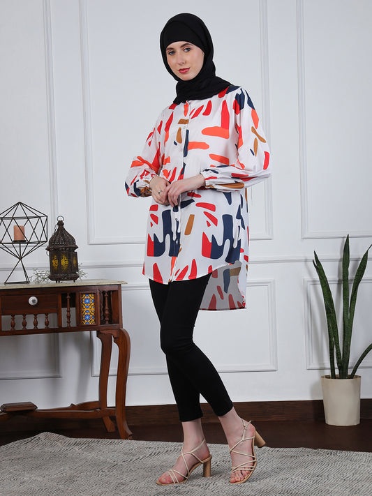 Printed Front Open Modest Women's Shirt