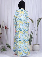 Front Open Striped Abaya with Black Georgette Hijab