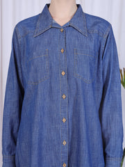 Women Front Open Modest Blue Denim Shirt