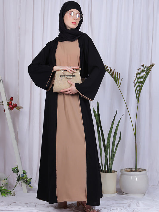 2 Piece Set Front Open Shrug Abaya with Black Georgette Hijab