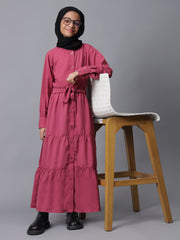 Modest Front Open Pink Abaya for Kids Girls