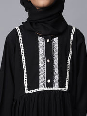 Modest Lace Black Abaya for Kids Girls