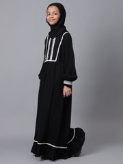 Modest Lace Black Abaya for Kids Girls