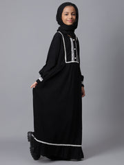 Modest Lace Black Abaya for Kids Girls