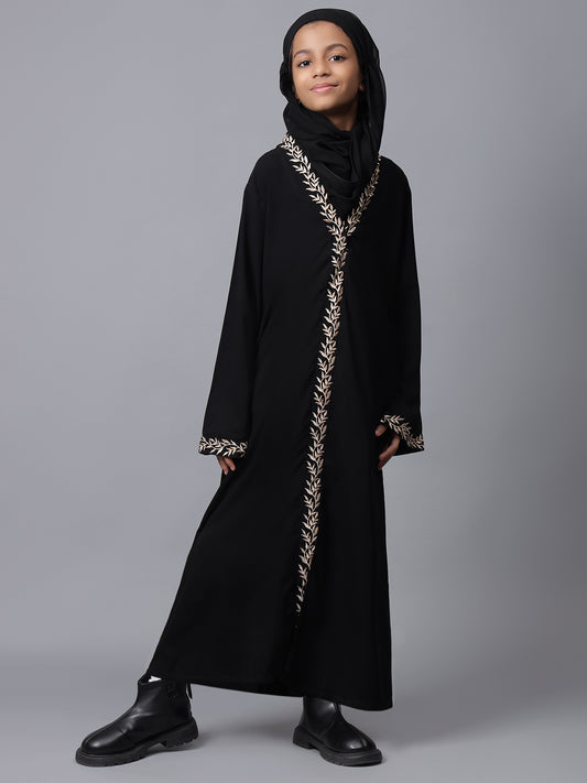 Modest Embroidered Black Abaya for Kids Girls