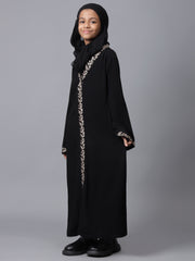 Modest Embroidered Black Abaya for Kids Girls