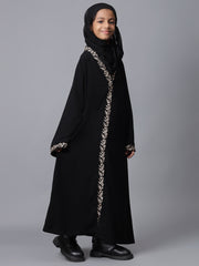 Modest Embroidered Black Abaya for Kids Girls