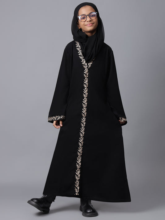 Modest Embroidered Black Abaya for Kids Girls