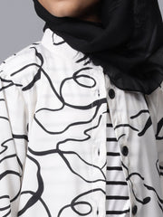 Modest Front Open Printed Abaya for Kids Girls