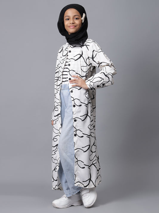 Modest Front Open Printed Abaya for Kids Girls
