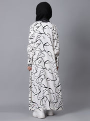 Modest Front Open Printed Abaya for Kids Girls
