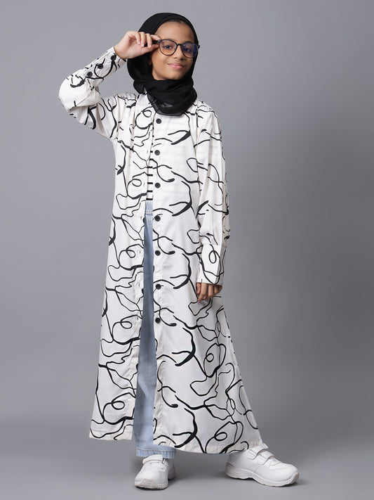 Modest Front Open Printed Abaya for Kids Girls