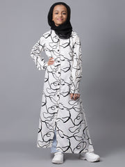 Modest Front Open Printed Abaya for Kids Girls