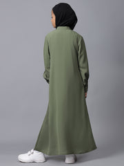 Modest Front Open Jade Green Abaya for Kids Girls