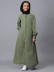 Modest Front Open Jade Green Abaya for Kids Girls