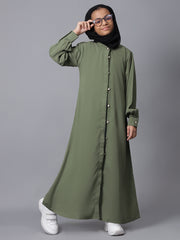 Modest Front Open Jade Green Abaya for Kids Girls