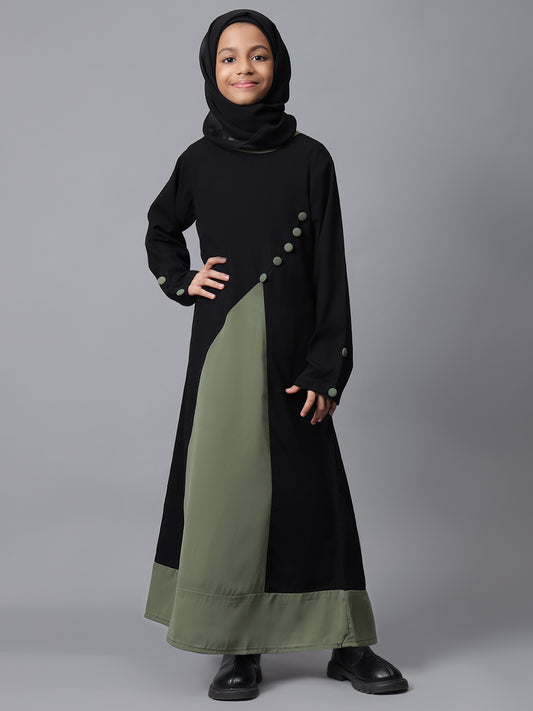 Modest Two Color Solid Abaya for Kids Girls