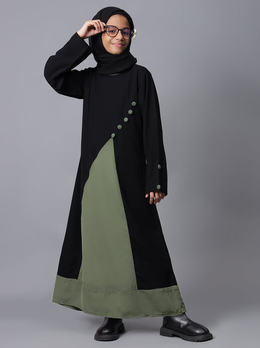 Modest Two Color Solid Abaya for Kids Girls