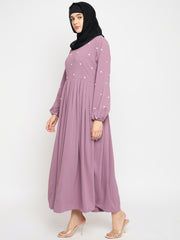 Pink Handwork Abaya with Black Hijab