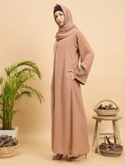 Handworked Luxury Modest Beige Abaya Burqa with Matching Hijab