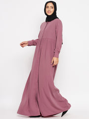 Front Open Puce Pink Abaya Dress with Black Georgette Hijab